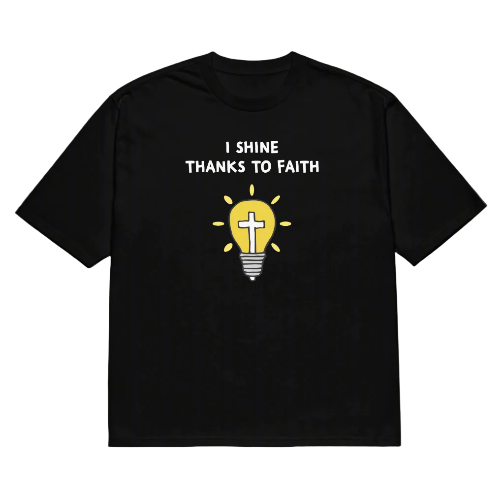 Oversized Heavyweight T-Shirt | I Shine Thanks to Faith (and a Bit of Coffee)