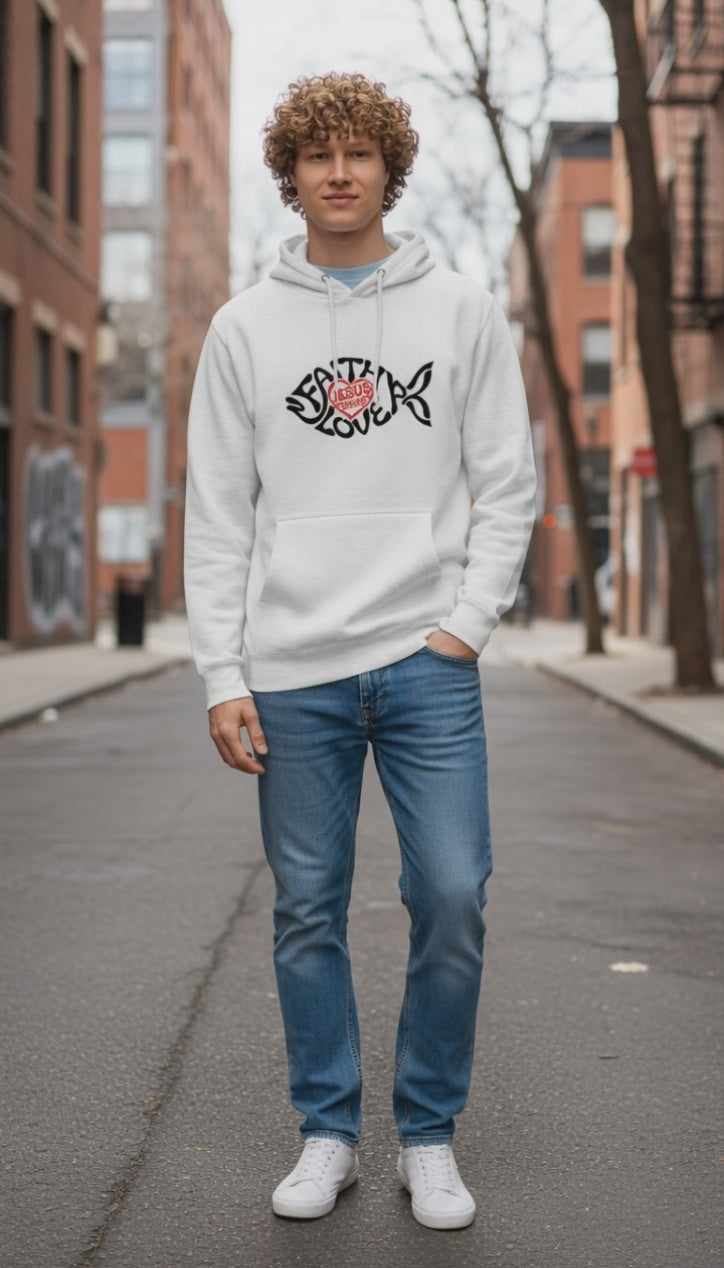 Unisex Premium-Hoodie (mittelschwer) | Glaube, Liebe, Jesus Christus